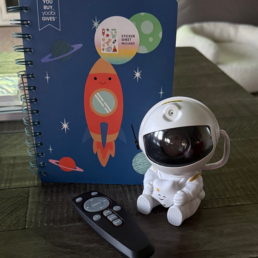 Astronaut Night Light Lamp and Space Ship journal with Stickers - New!
